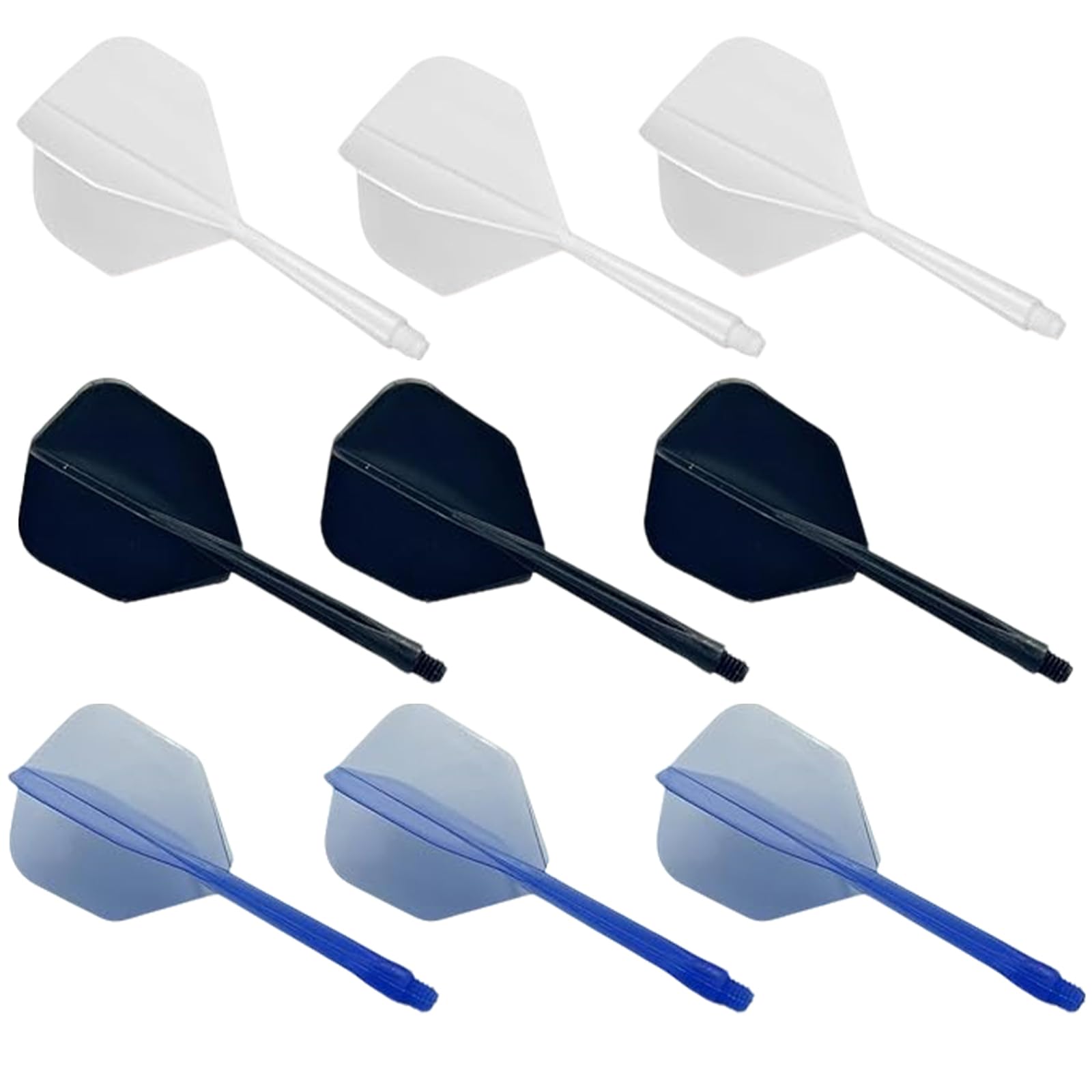 TRACOMPAN Dart Flights and Shafts Set 9pcs Break-Resistant Integrated 2-in-1 Combined Dart Flights Flight & Stems (2BA) Lightweight Durable Plastic (3 Black 3 Blue 3 White)
