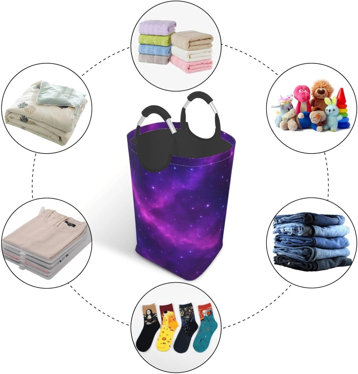 50l Laundry Basket Starry Night Waterproof Laundry Hamper Foldable Clothes Laundry Bag With Handles