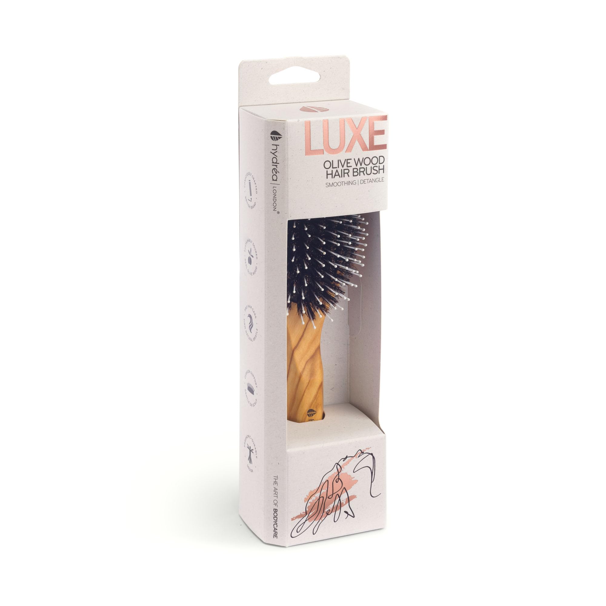 Hydréa London Brosse à Cheveux en Bois d'Olivier avec Épingles en Nylon et Coussin Confort Anti-Traction - Démêlant Luxe pour Femme & Homme - Cheveux Moyens à Épais