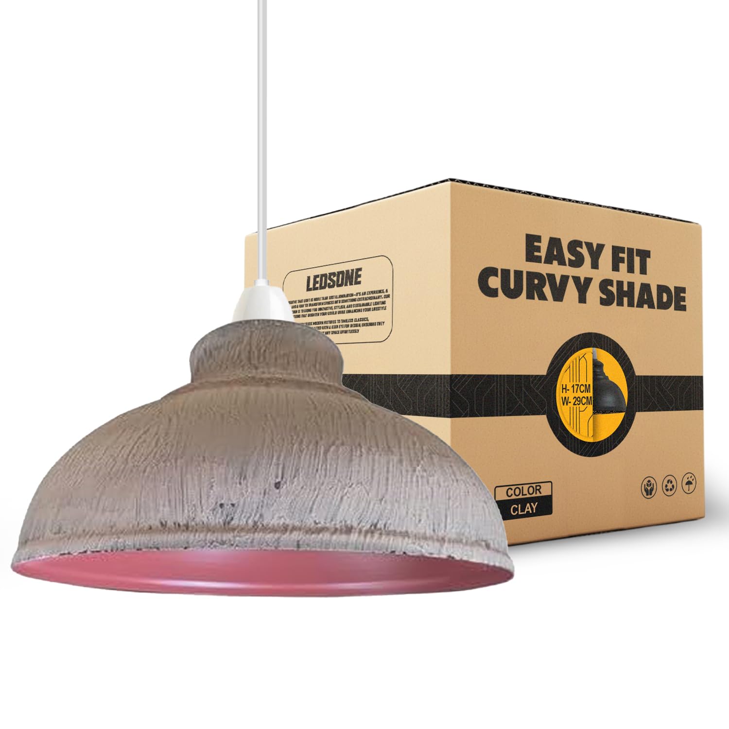 Ledsone Clay Metal Lamp Shade 29Cm, Modern Easy Fit Ceiling Lamp Shade, Industrial Pendant Light Shade For Living Room Bedroom Kitchen