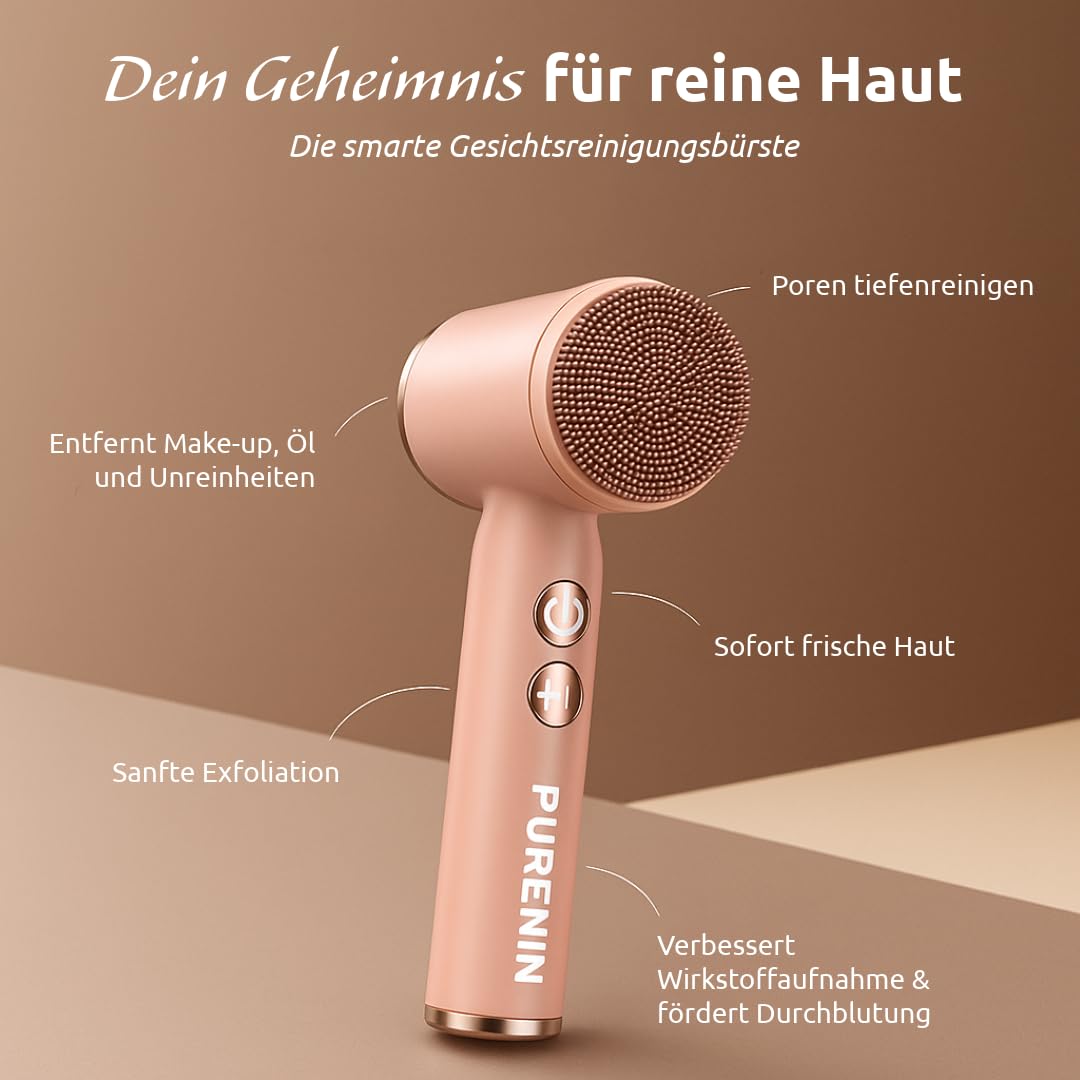 6in1 Set - Elektrische Gesichtsreinigungsbürste, auch für unterwegs, 360 Grad Rotation des Bürstenkopfes, wasserdicht nach IPX6, elektrischer Gesichtsreiniger (Rosa)