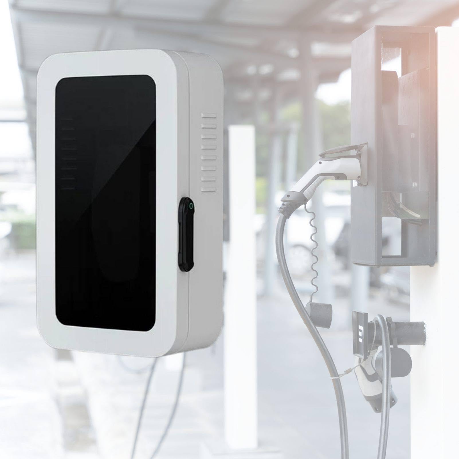 MhWrughts EV Charger Lock Box Weatherproof Outdoor Case, Wall Mounted Charging Station Enclosure with Cable Holder, Fits Tesla Charger and Home EV Chargers for Carport White-PasswordB