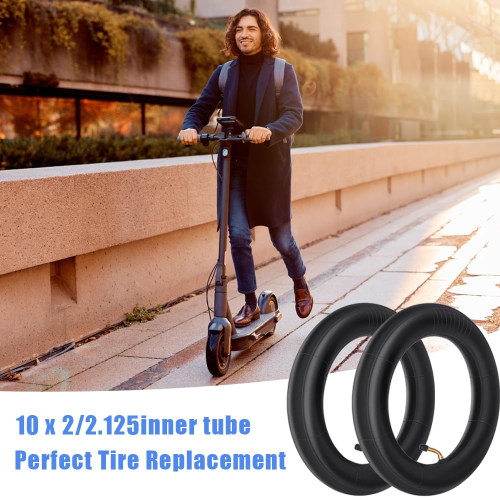 Camera d'aria 10 pollici, 2 pezzi 10 x 2/2.125 pneumatici interni per scooter elettrico con valvola a 45° et 2 leve Pneumatici ad aria rinforzati per pneumatici di carriole