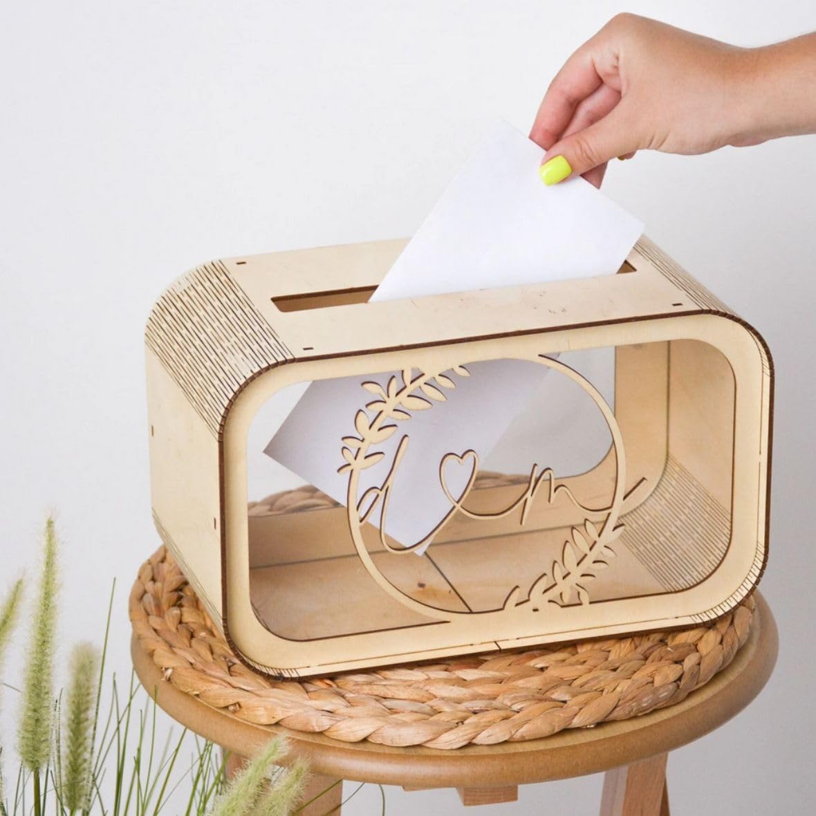 Caja de madera para Tarjetas de Boda personalizada - Caja de Tarjeta de Boda Buzón de Sobres - Caja de Madera para Sobres de Boda