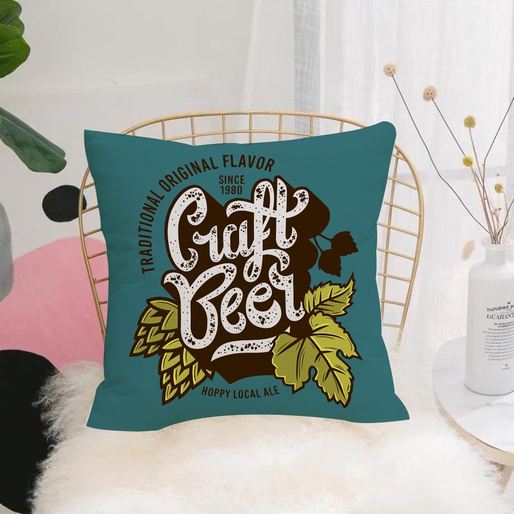 HYMSXW Cushion Cover,Throw Pillow Case Home Decorative for Living Room Bedroom Sofa Chair 20X20 Inch,Classic hand-brewed badge, 'craft beer' with hops, traditional original flavor,Pillowcase 50X50cm