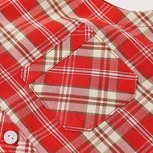 Image of Noomelfish Girls Sleeveless Plaid Button Down Shirt Tie Knot Blouse Tank Tops, Red Plaid, Size 5-6 Years