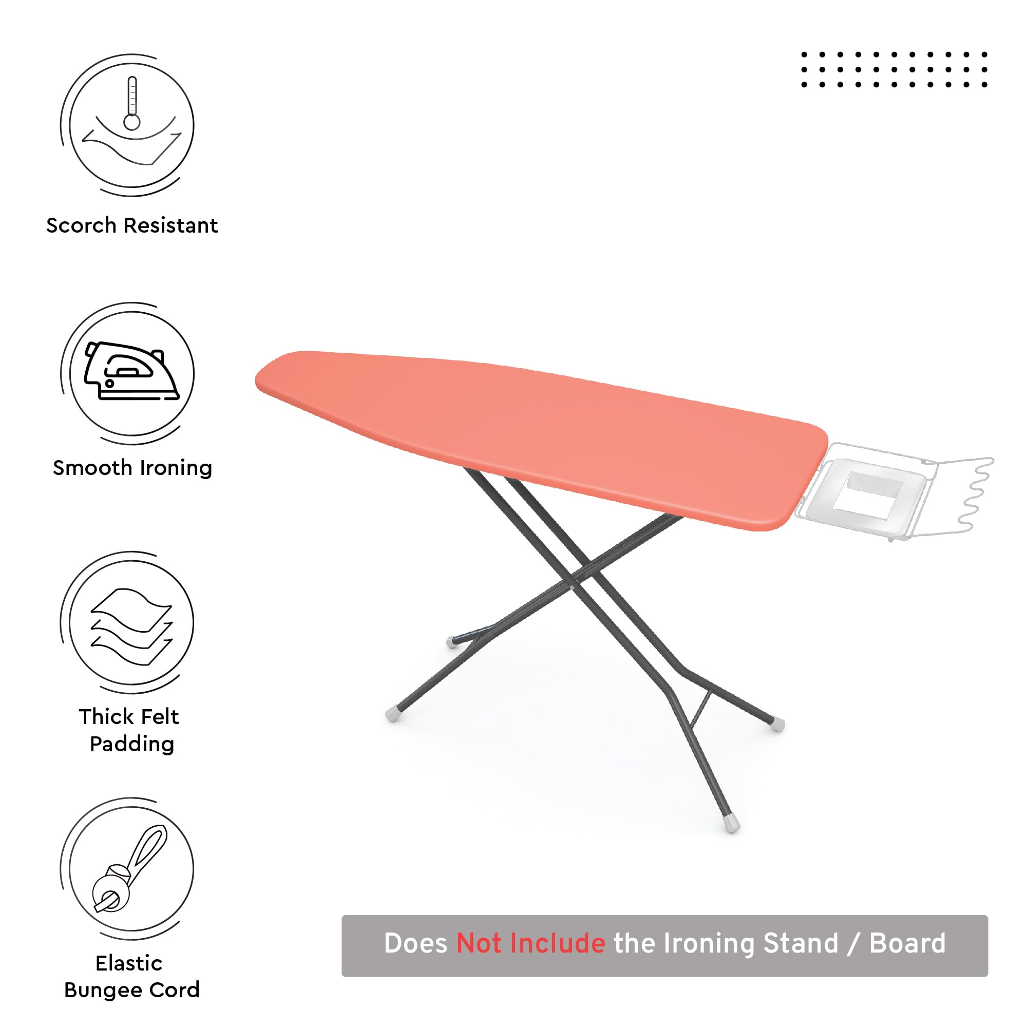 Encasa Ironing Board Covers (up to 114 x 35 cm) Elastic Tightening with Thick 4 mm Felt Padding, Easy Fit, Scorch Resistant, Plain Colors- Grey — view 48