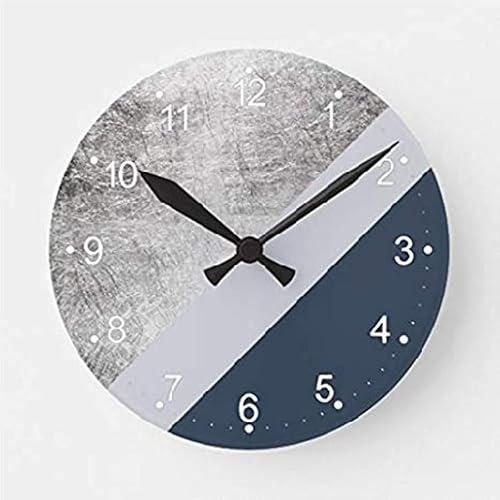 Miniatura 1 de Reloj de pared de papel de aluminio plateado azul marino y gris de 10 pulgadas, moderno reloj de pared de granja, funciona con pilas, sin tictac,