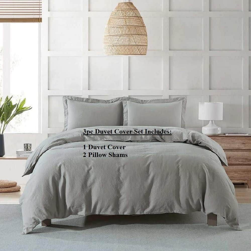 Royal Tradition Belgian Flax Linen-Cotton Blend Medium Warmth 8PC Bedding Set Includes: Sheets and Duvet Cover Sets with Down Alternative Comforter, (Full Size, Grey)