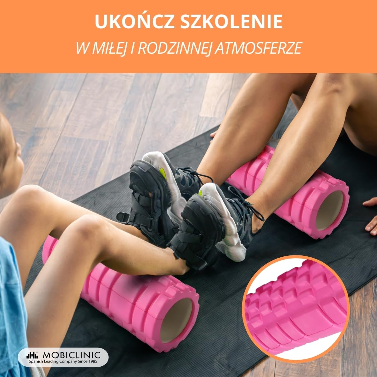 Mobiclinic® fitness, Wałek do masażu, Fitroller, Z pianki i eva, 14x33 cm, Pilates, Joga, Rozciąganie, Przenośny, Wielofunkcyjne użycie, Dla całego ciał, 3 poziomy