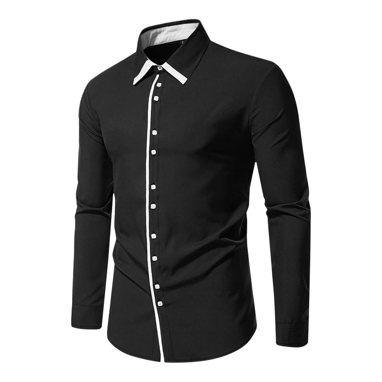 SUWBMHWE Mens Dress Shirts Regular Fit Solid Long Sleeve Wrinkle-Free Formal Shirt Business Wedding Button Down Shirts