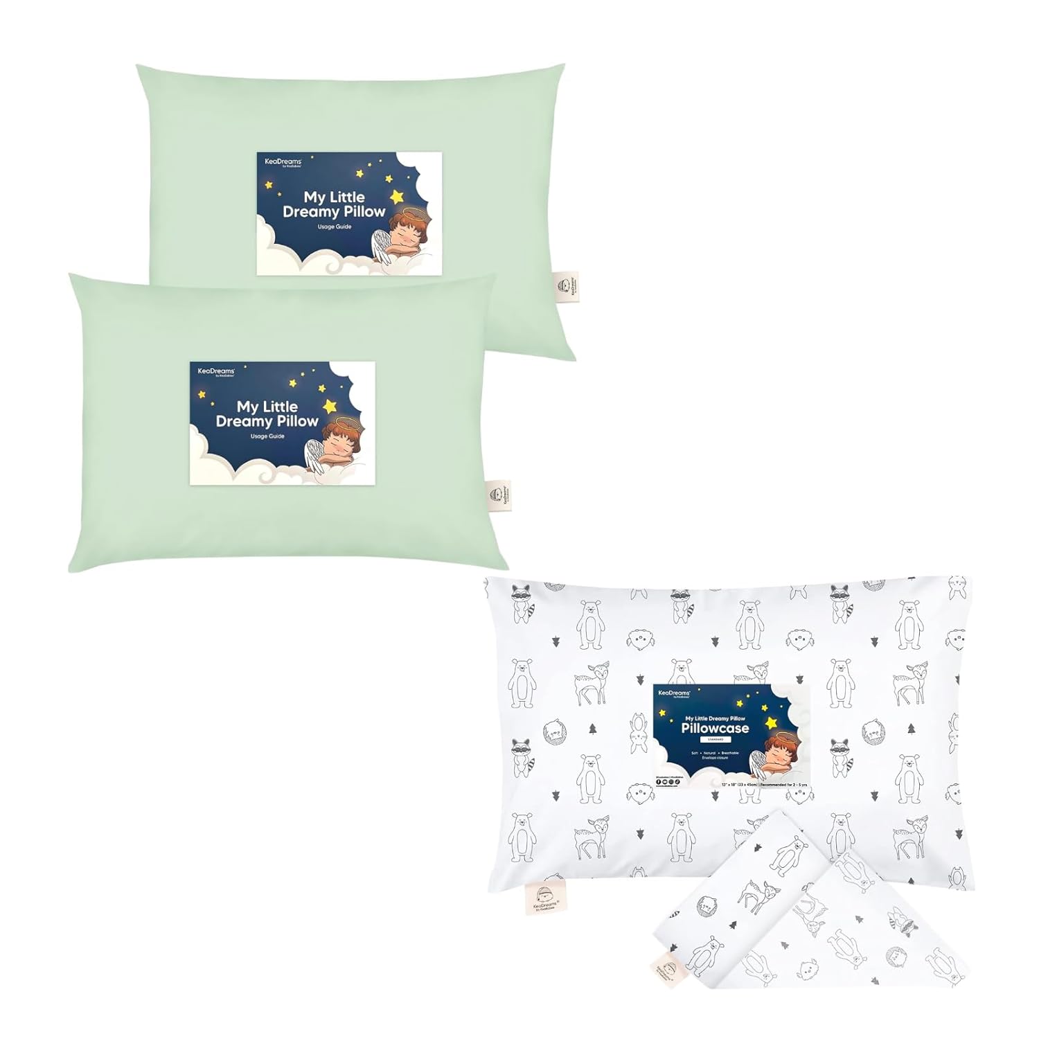 KeaBabies 2-Pack Toddler Pillow and Toddler Pillowcase for 13X18 Pillow - Soft Organic Cotton Toddler Pillows for Sleeping, Organic Toddler Pillow Case for Boy, Kids