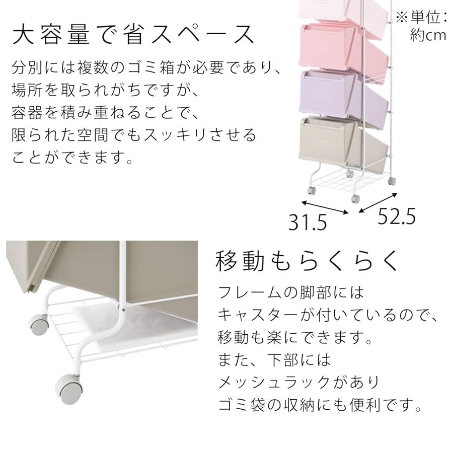 Amazon｜ぼん家具 ゴミ箱 分別 ダストボックス キャスター 5段