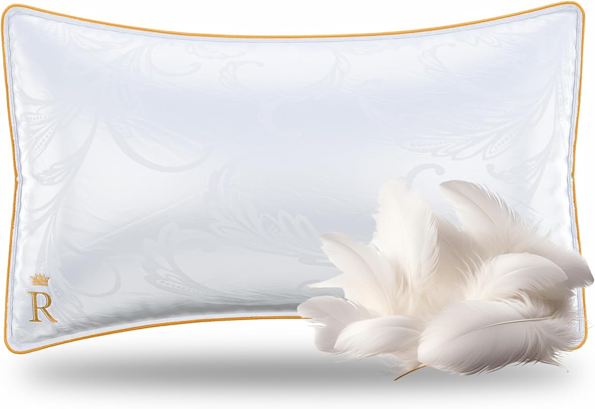 Royal Therapy King White Goose Feathers and Down Pillow, Premium White Bed Sleeping Breathable