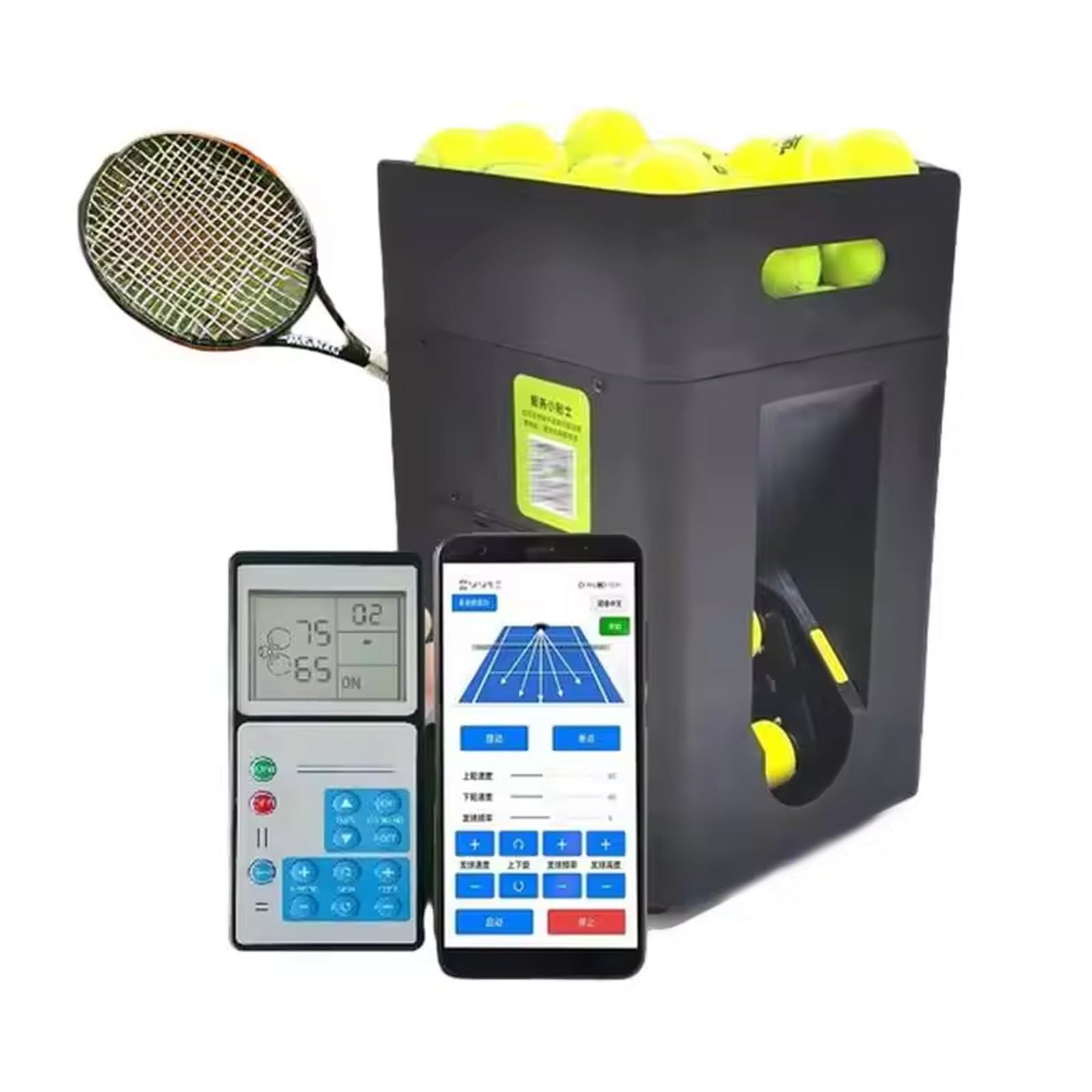 Ggkoier Portable Tennis Ball Machine, Tennis Toss Machine with Remote Control & App, Dual Motor for Topspin and Backspin, 5Ah Lithium Battery Powered, 50 Balls, Max 50Km/H, for Kids and Beginner