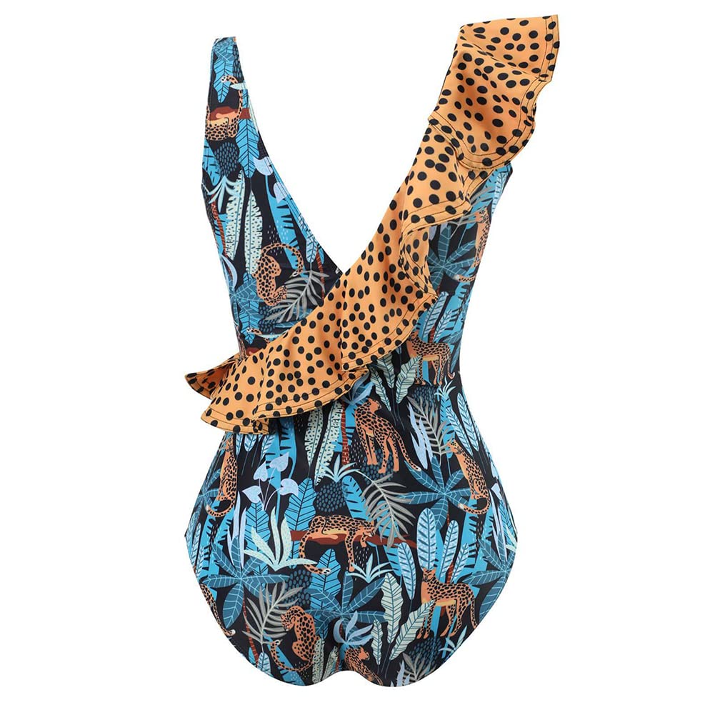 Costume da Bagno Donna 1 Pezzi Costumi da Bagno Interi Imbottiti +1 Pezzi Pareo Mare Sarong Copricostume Gonna Scollo a V Costumi Interi Donna One Piece Bikini Monokini con Stampa Vintage