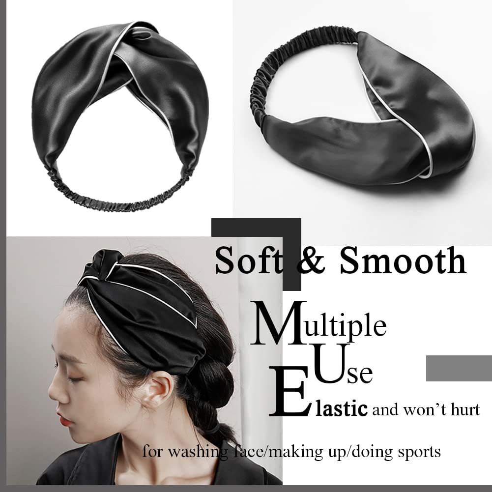 Knotted Headbands Twist Knot Bowknot for Girls Top Knot Bow Headband Women Tie Head Band Ouchless Hair Wrap (Black) - Image 3