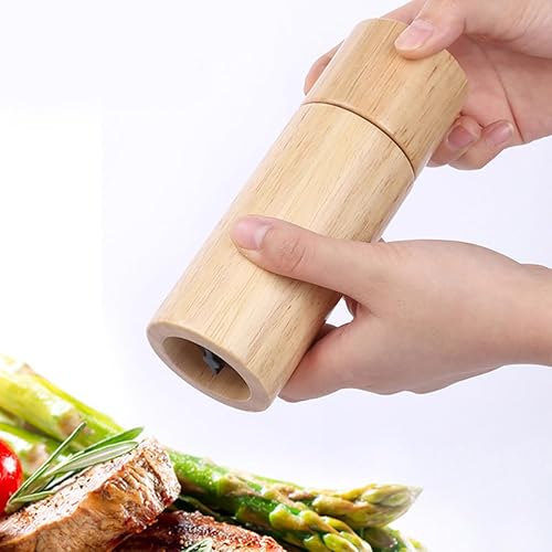 Miniatura 5 de UPKOCH Juego de molinillo de sal y pimienta de madera de caucho, molinillo de pimienta manual de núcleo de cerámica ajustable de 6 pulgadas, engrase