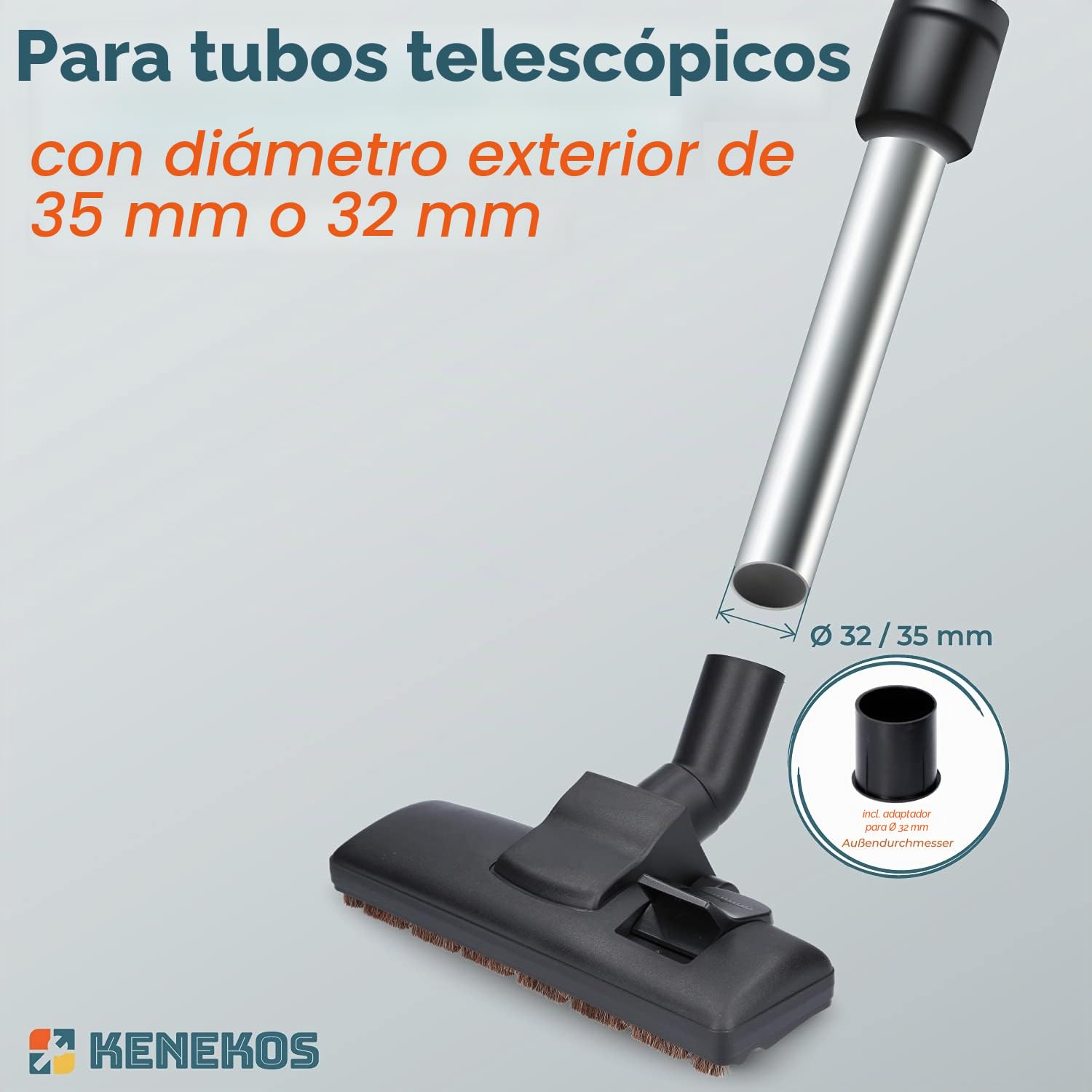 Kenekos Boquilla combinada para suelo con 2 ruedas, adecuada para aspiradora de 35/32 mm, AEG, Siemens, Miele, UVM, chapa de aluminio