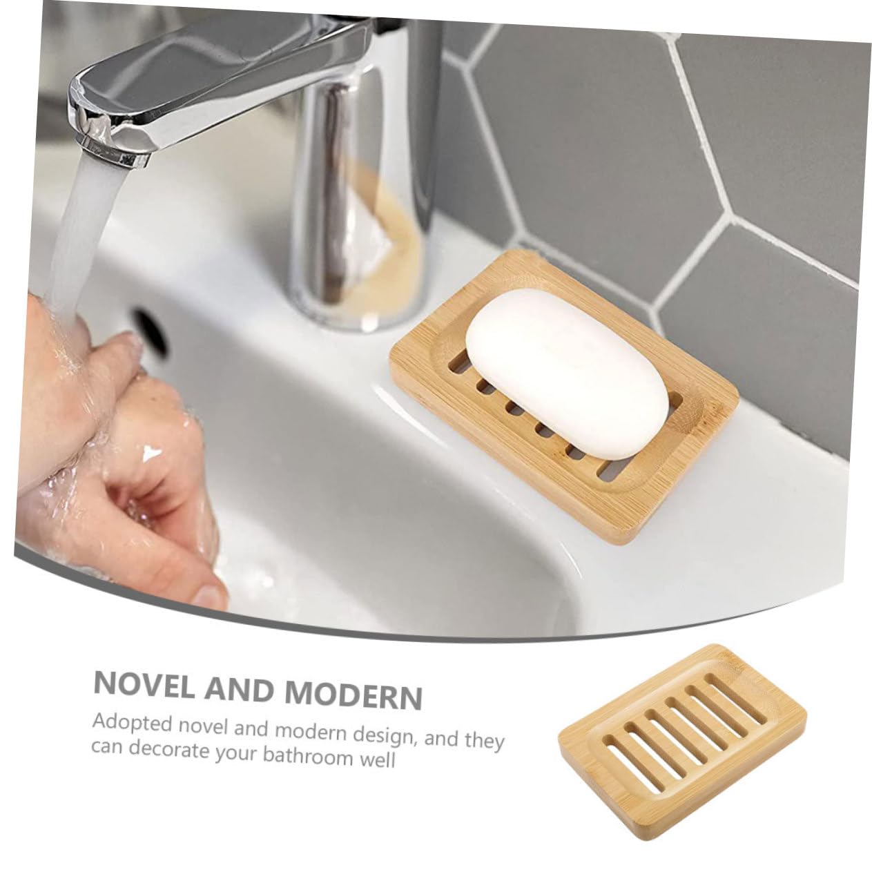 ABOOFAN 5 Piezas Jabonera de Bambú Natural para Drenaje de Jabón y Esponjas Organizador para Baño y Cocina Resistente y Duradero para Mantener Jabones Secos y Evitar la Ablandamiento