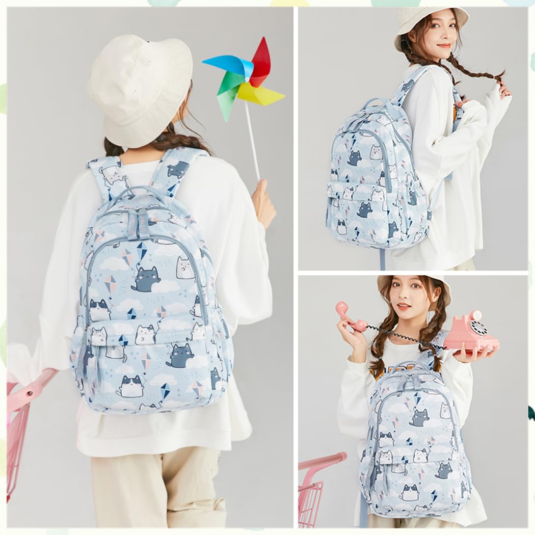 Mochilas para niñas con estampado de gatos o margaritas, mochilas escolares casuales resistentes al agua