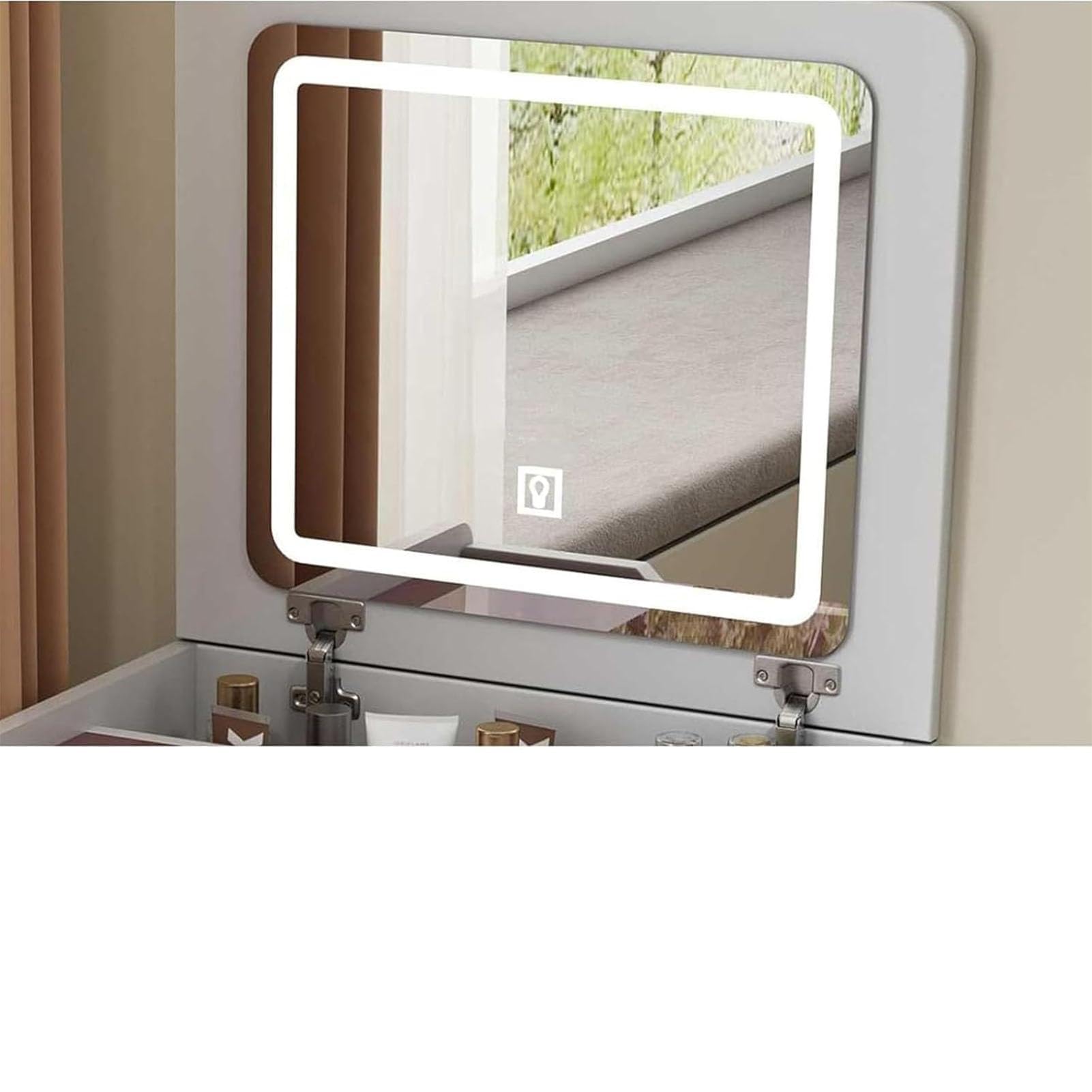 Mesa de maquillaje LED con cajones y taburete para dormitorio