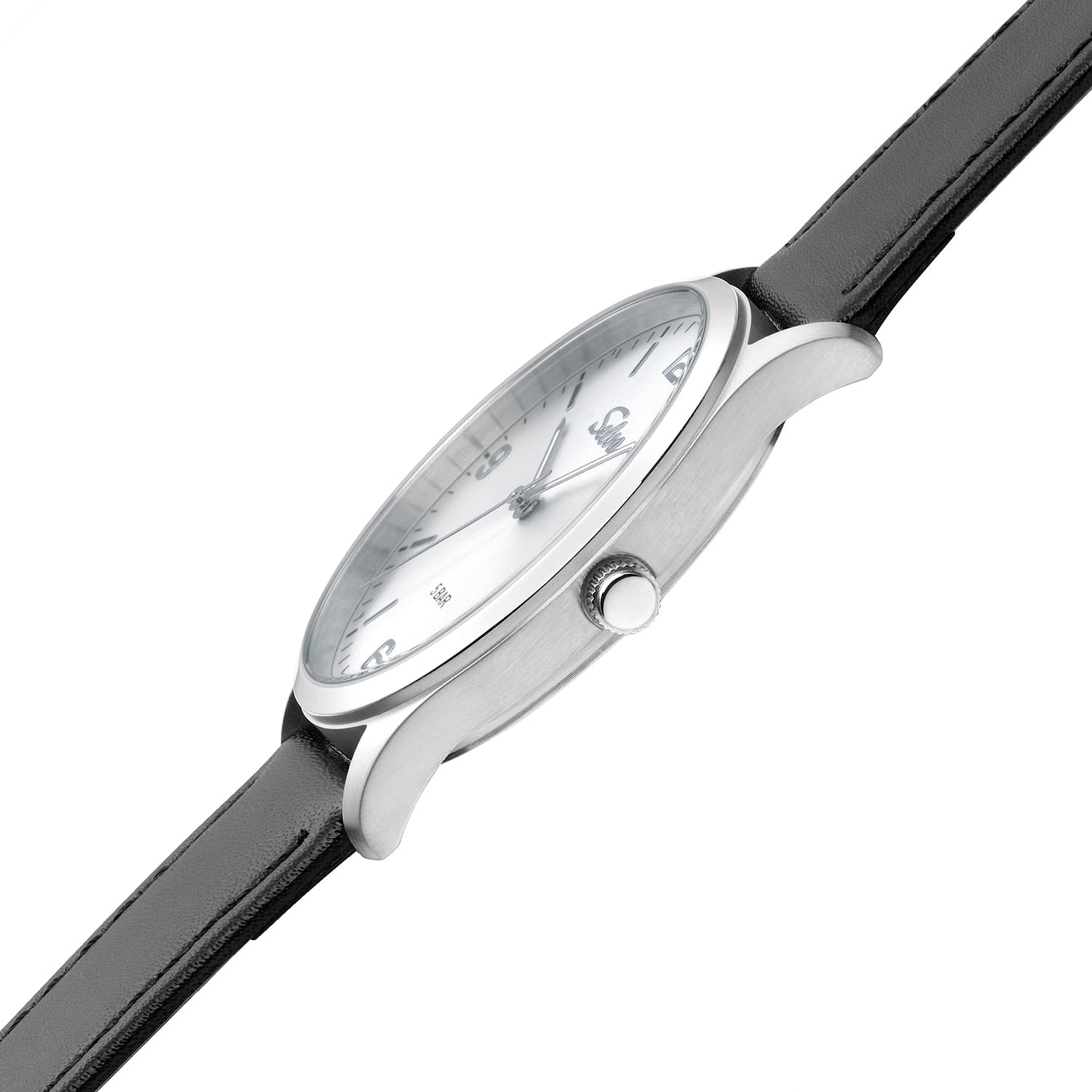 SELVA Orologio da uomo al quarzo, indice e numeri, cassa in acciaio inox, cinturino in pelle, fibbia ad ardiglione, 5 bar