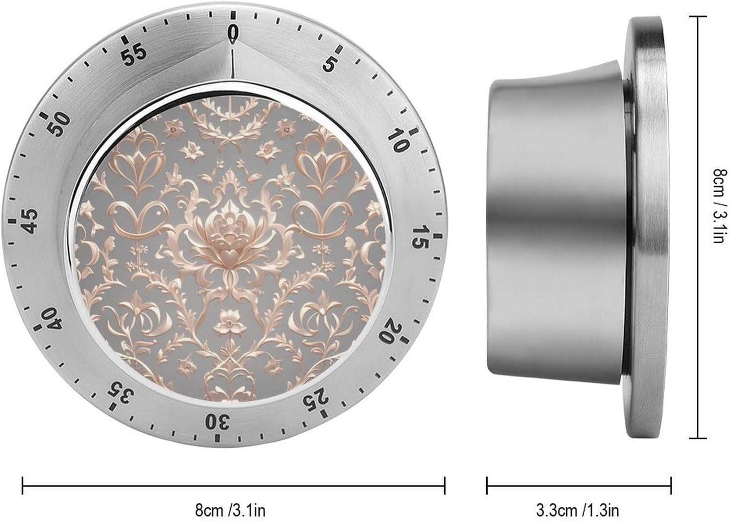 Rose Gold Wallpaper Visual Timer Cute Desk Timers No Batteries Required -Magnetic Back Indoor Countdown Timers with Loud Alarm Mini Manual Timer Clock for Home Study Cooking