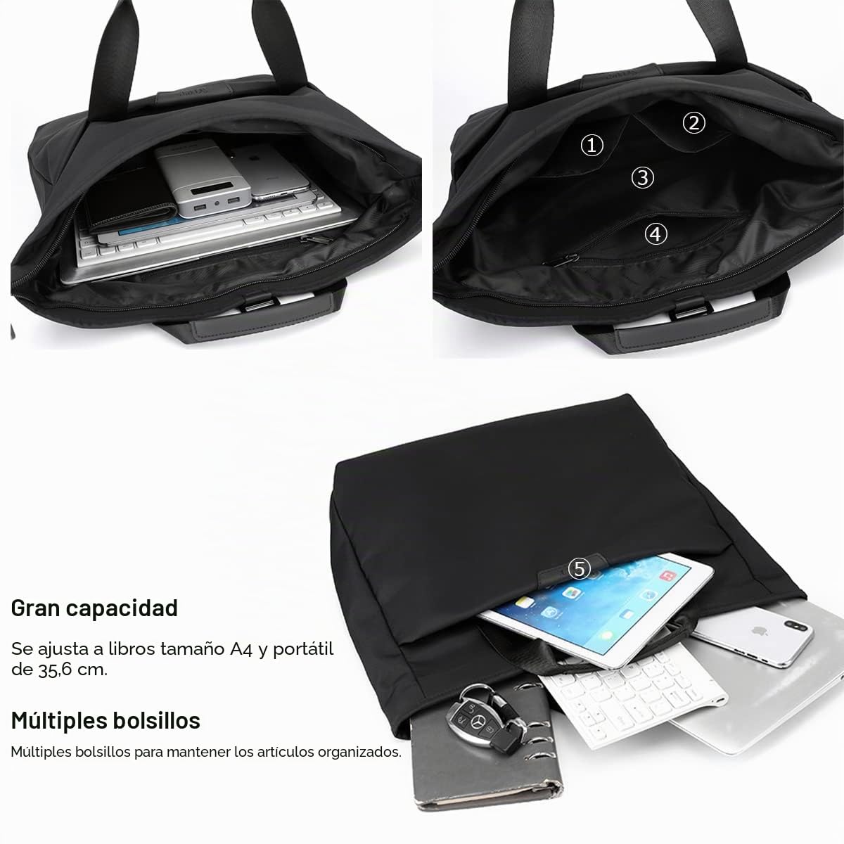zhongningyifeng Bolsa de hombro para laptop de 14 pulgadas, de nailon, impermeable, para negocios, casual, color negro, para trabajo, escuela, viajes