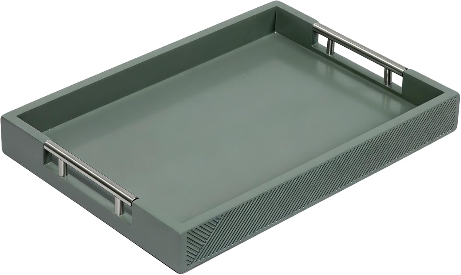 Serving Tray with Polished Metal Handles, 16.5''x12'' Rectangle Coffee Table Tray, Modern Decorative Tray, Large Ottoman Tray, Perfect for Storage and Display (Blue)