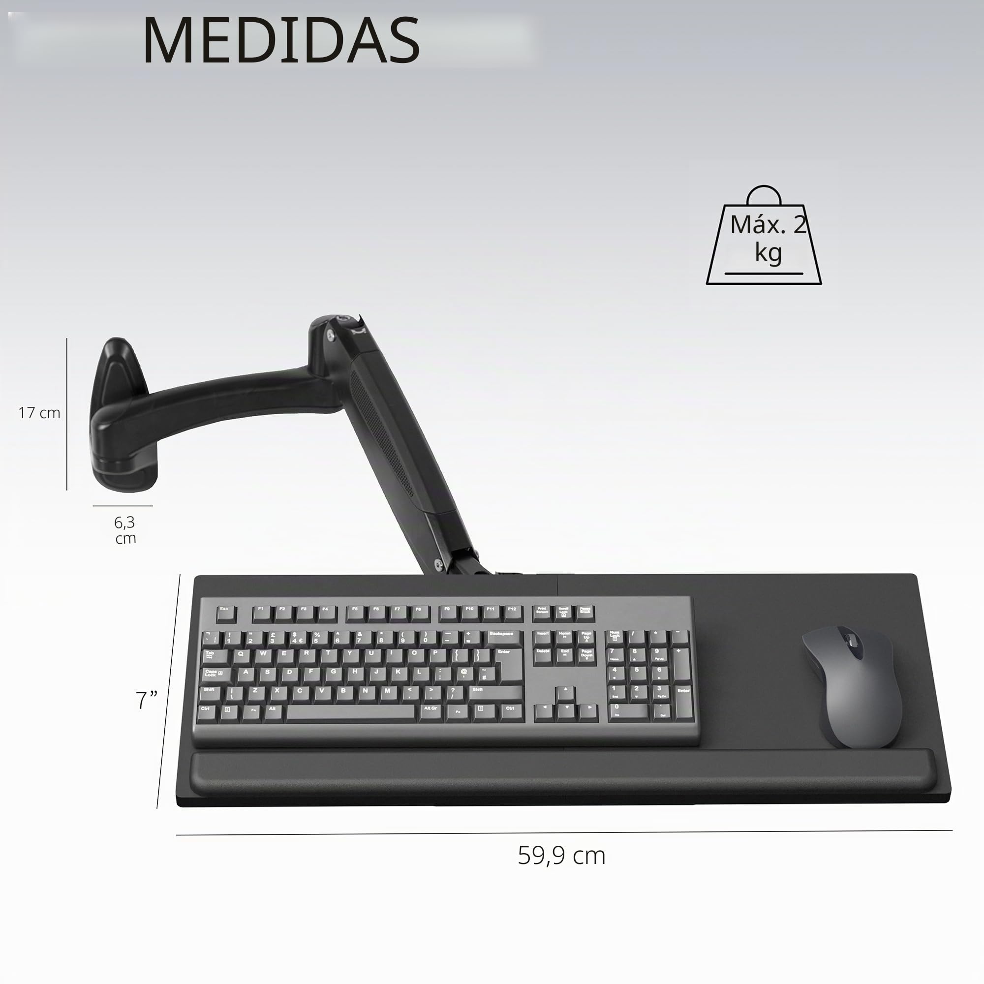 VIVO Soporte de pared para teclado y mouse con resorte neumático de 24 pulgadas, plataforma de escritura ajustable en altura de contrapeso, inclinación ergonómica, negro, MOUNT-KB35B