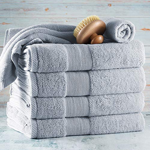 Image of Hearth & Harbor Bath Towels for Bathroom - 100% Ring Spun Cotton Luxury Bathroom Towels - Ultra Soft & Highly Absorbent, Bath Towels Set of 6 - Ice Blue