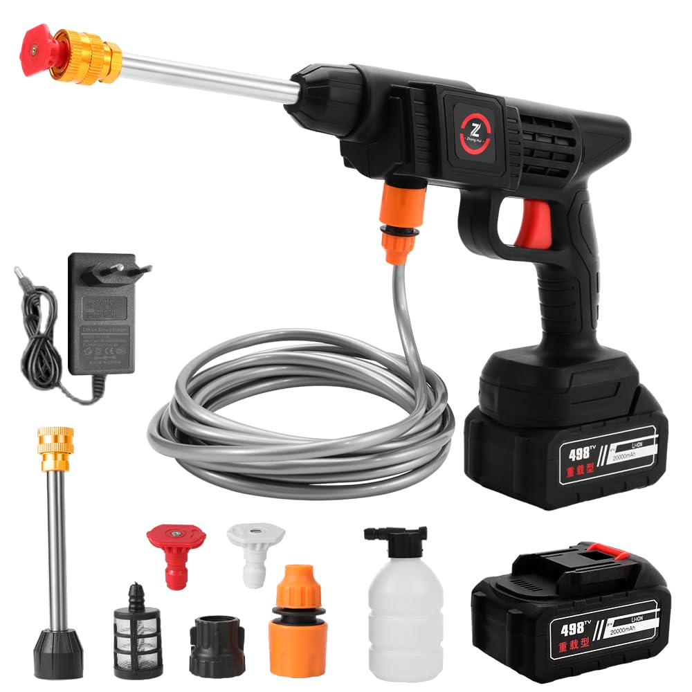 Pulitore ad alta pressione a batteria, 21 V 35 bar ad alta pressione senza fili con batteria e caricatore rapido, pulitore ad alta pressione per auto giardino (20000 mah)