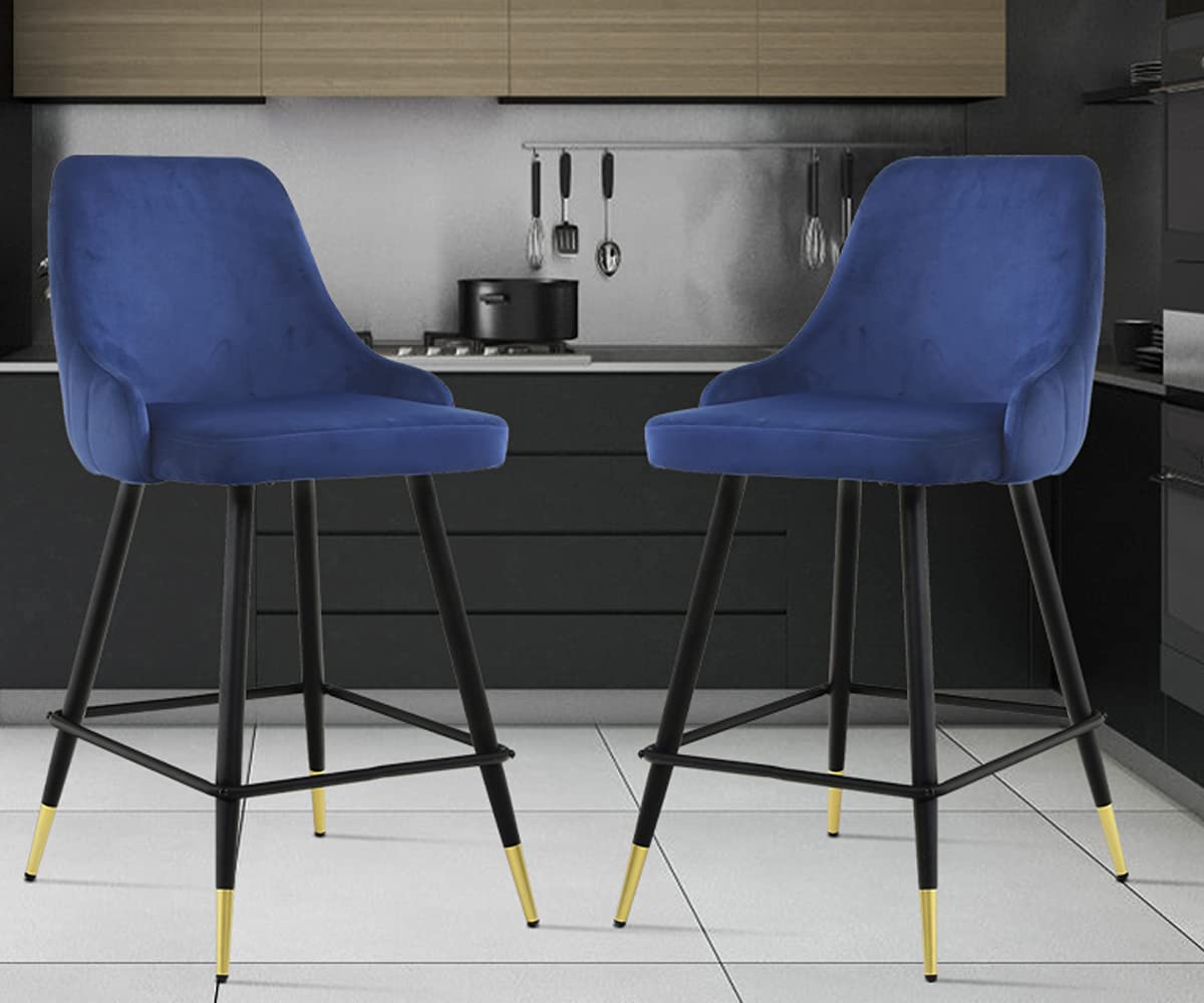 Buy Bar Stools Set of 2,Modern Velvet Bar Chairs with Backrest and Foot