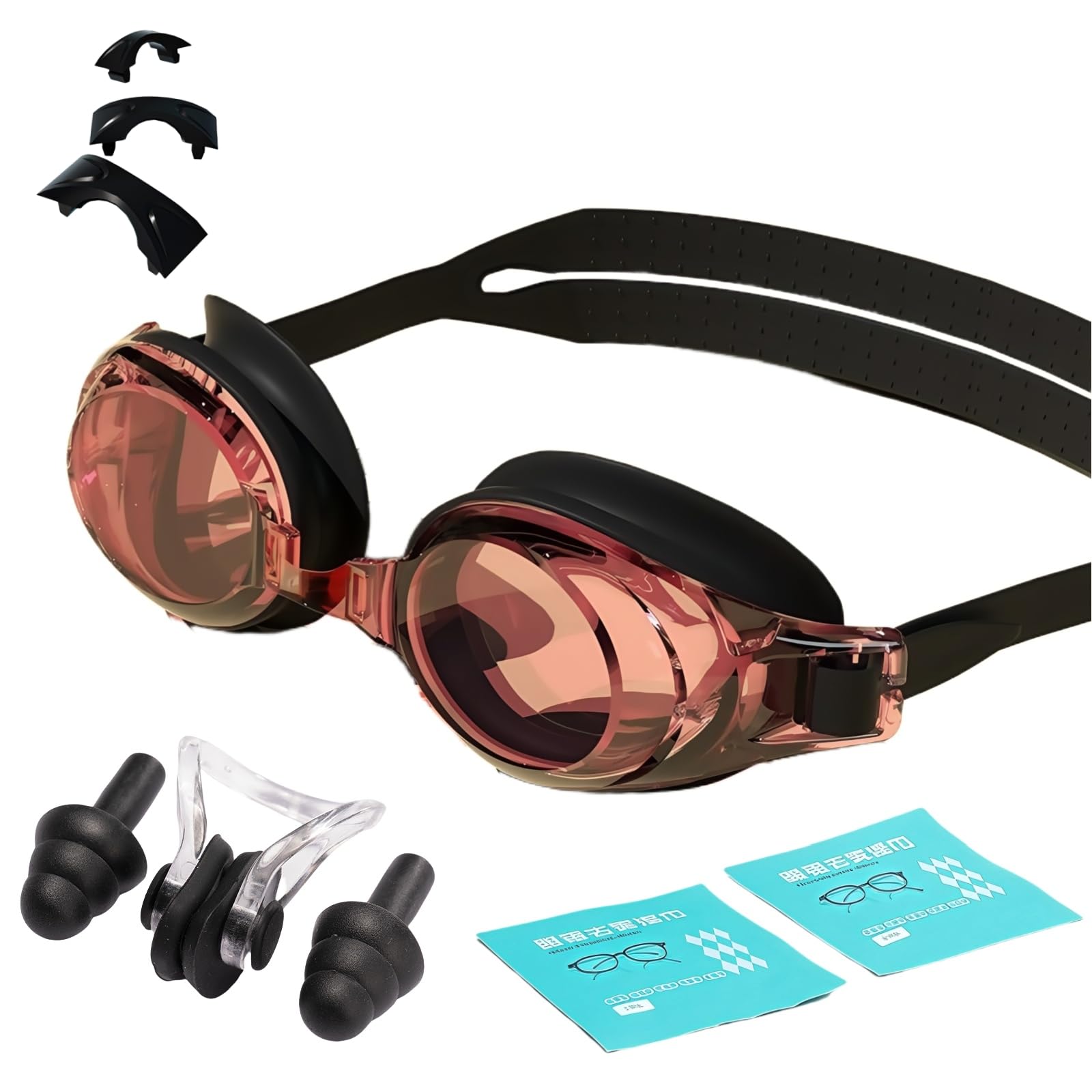 HSTWODE 1 Piece Optical Swimming Goggles with Prescription -1.5 to -9.0, Anti-Fog UV Protection, One Piece Swimming Goggles with Earplugs for Men and Women (Black Red, 0)