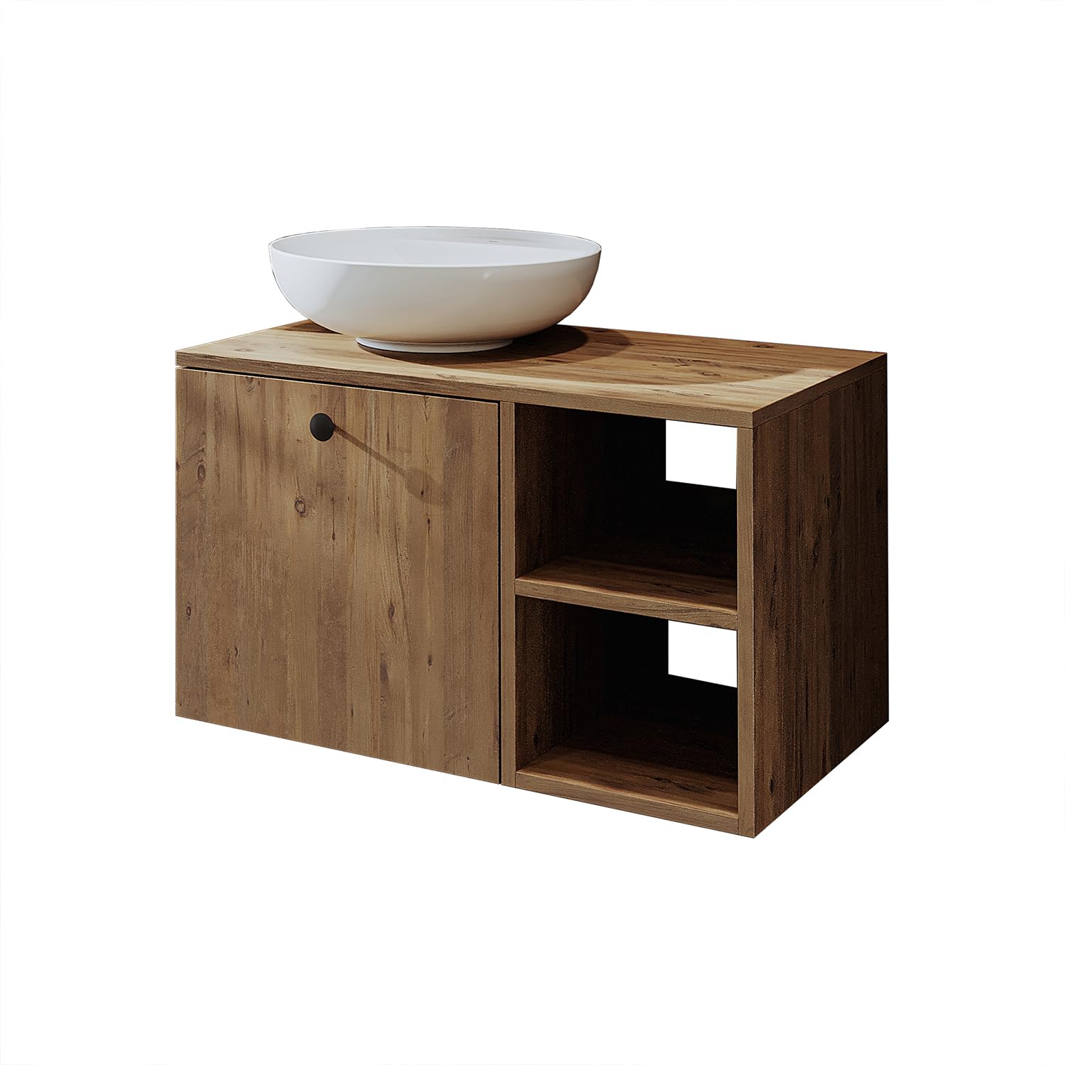 ROOMART Badezimmermöbel Set Lotus 75 cm 4 Teilig mit Keramik Waschbecken (Eiche, Unterschrank mit Waschbecken)