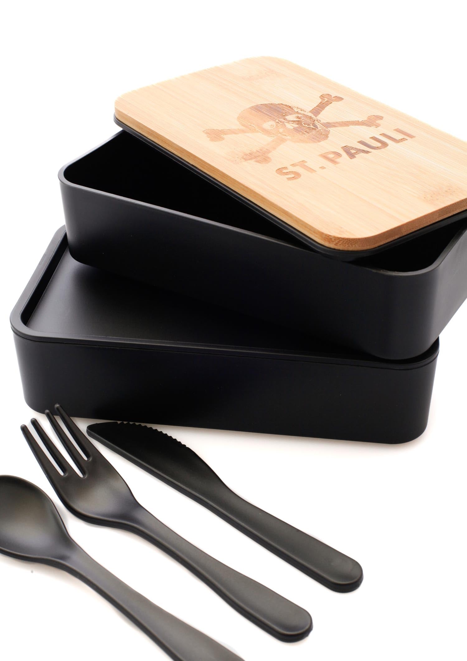 FC St. Pauli Lunchbox mit Besteck Totenkopf - Brotdose mit 2 Fächern á 500ml