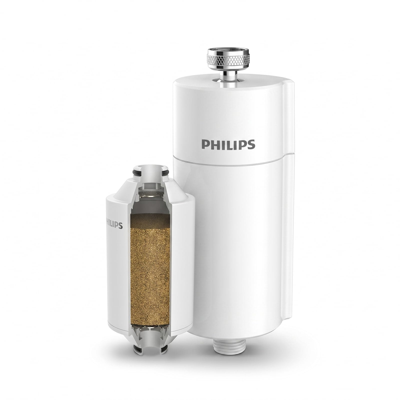 Philips Philips Water in-Line Shower Filter and 1 Replacement Cartridge, 50 000 L Filtration Capacity, White, Reduces Chlorine by up to