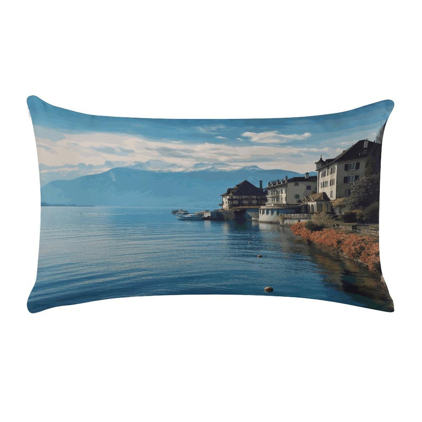 Lake Geneva Switzerland Pillow Cover Super Soft Pillowcase Luxury Cozy Fuzzy Velvet Pillow Shams Breathable Standard Pillow Cases with Zipper Wrinkle-Free Pillow Cover 12 "×20 "