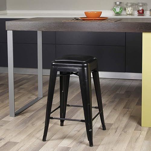 Miniatura 226 de GIA Taburete de mostrador sin respaldo de 24 pulgadas, cantidad de 4, bronce con asiento de madera clara Negro -,Café,Gris,gris, (Gun