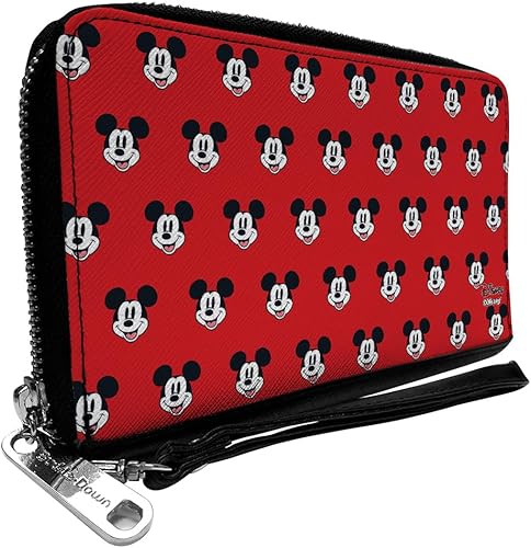 Buckle-Down Cartera rectangular con cremallera de poliuretano para mujer, diseño de Mickey Mouse, 7.5 x 4.5 pulgadas, Mickey Mouse, Buckle-down Pu