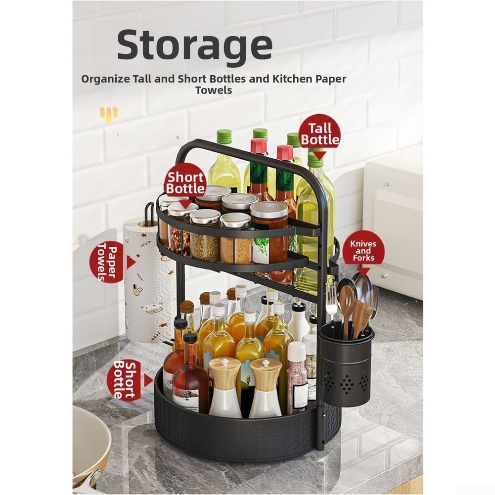 Étagère à épices en fer noir - Rotation à 360° - Rangement
