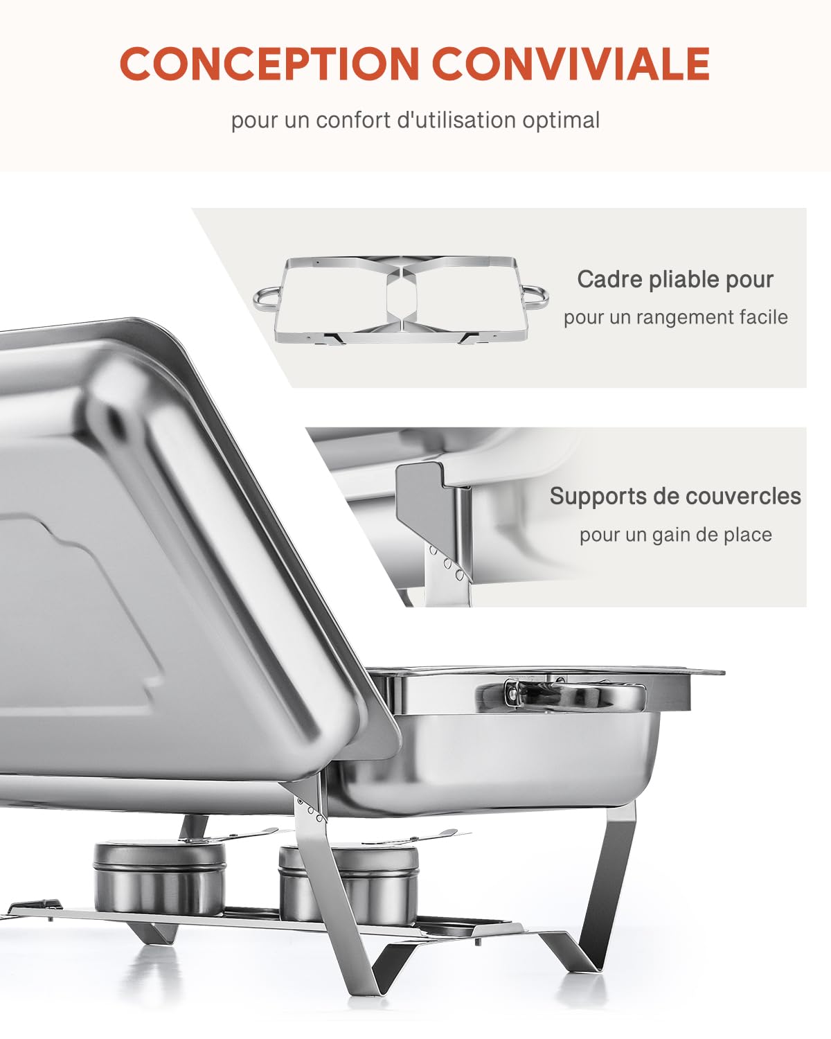 Wilprep Lot de 6 Chafing Dish 9L Chauffe-Plats en Acier Inoxydable Buffets Chauffants pour Maison Restaurants Fêtes Mariages Pique-Niques