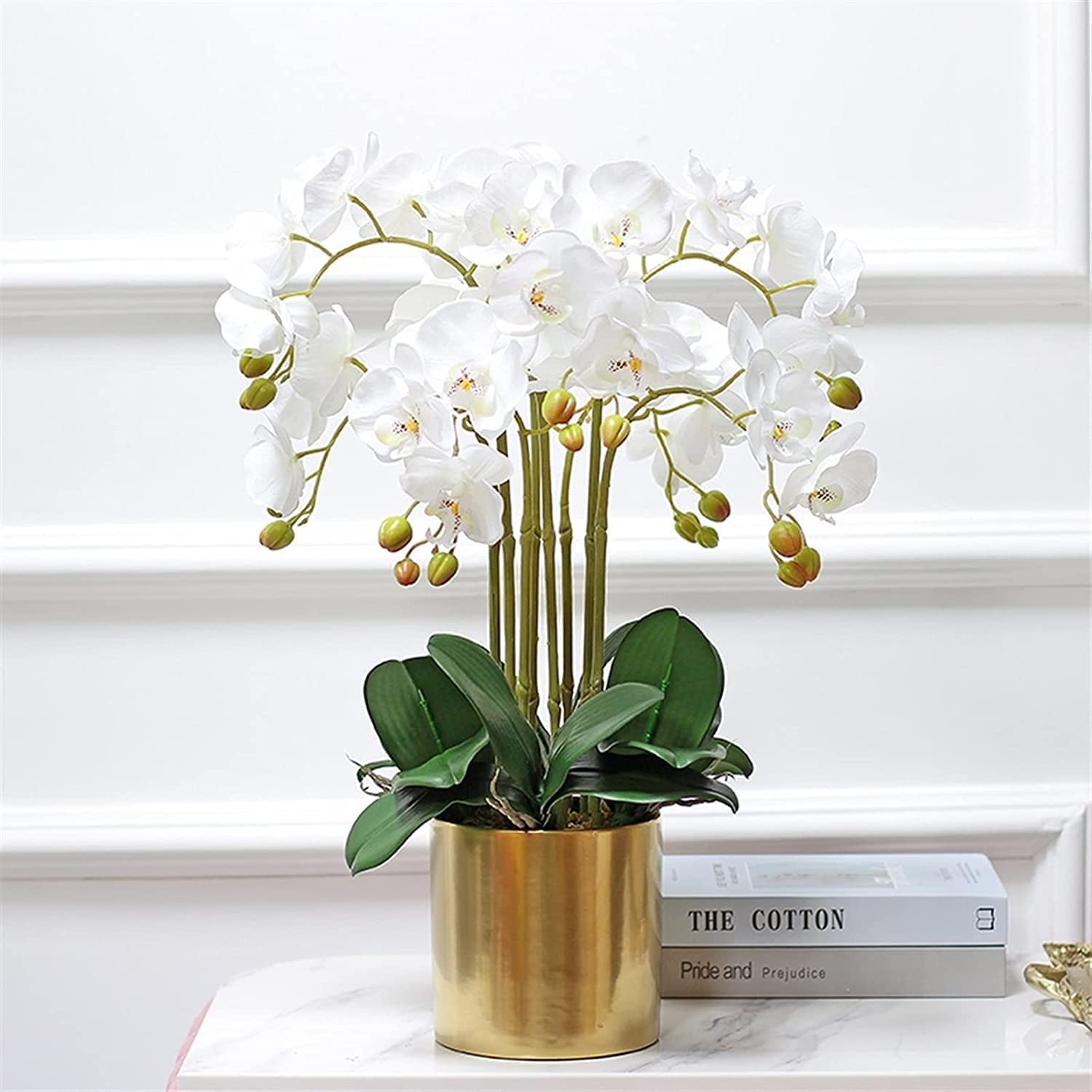 IUokLU artificial flower with pot Orchid Artificial Flowers with Planter PU Phalaenopsis Artificial Plants in Pot Fake Flower Potted Bonsai Decoration Artificial Plant Flower Orchid (White)