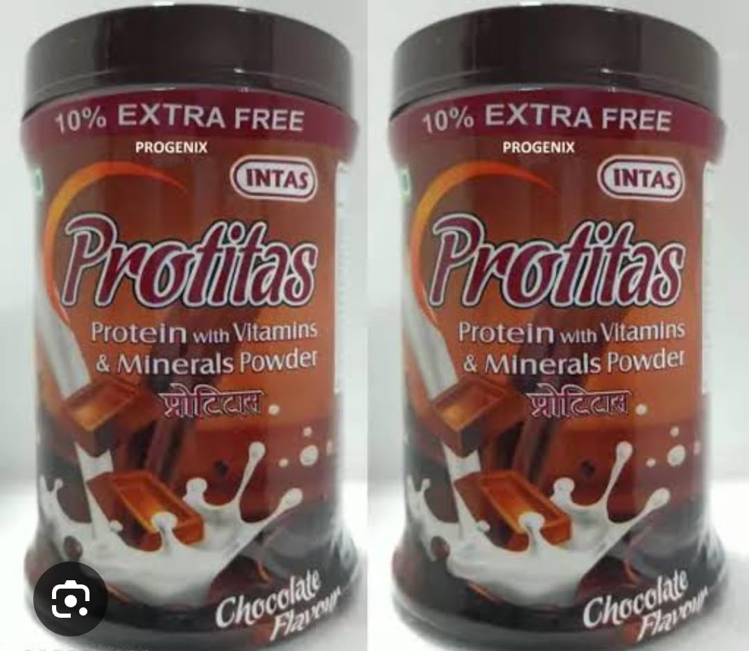 Intas Protitas Protein Powder with Vitamins, Minerals | 220 gram (chocolate) | for Men and Women (Pack of 2)