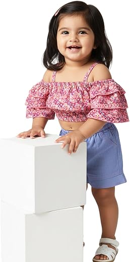 Nautinati Baby Girls Cute Printed Top and Shorts Clothing Set | Age 0-3 Years