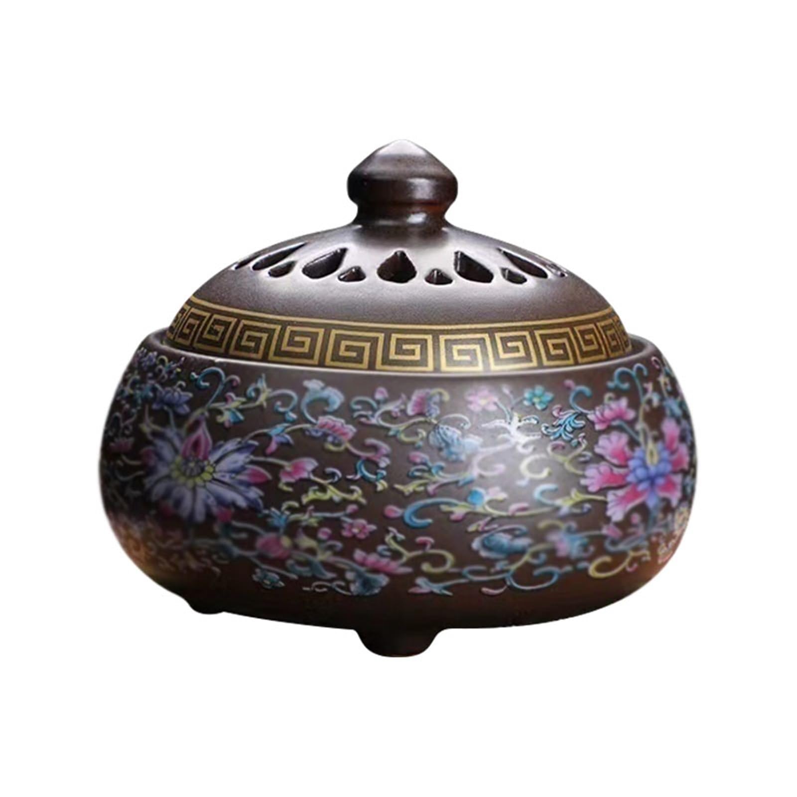 MLYPRU Chinese Painted Ceramic Garlic Keeper for Counter, Cooking Garlic Storage Container, Freshness Preservation Garlic Holder(Brown)