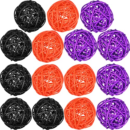 15 Pieces Halloween Wicker Rattan Balls Purple Orange Black Vase Fillers Balls Halloween Mixed Color Sphere Orbs Decor 2 Inch Round Rattan Balls Decoration for Halloween Party Home Decoration