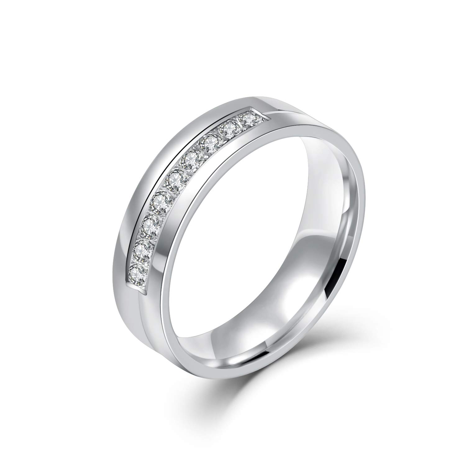 Chryssa 6mm Titanium Steel Carbide Ring with CZ Mens Wedding Band 5 to 12(SZZ-08) (Size 6)