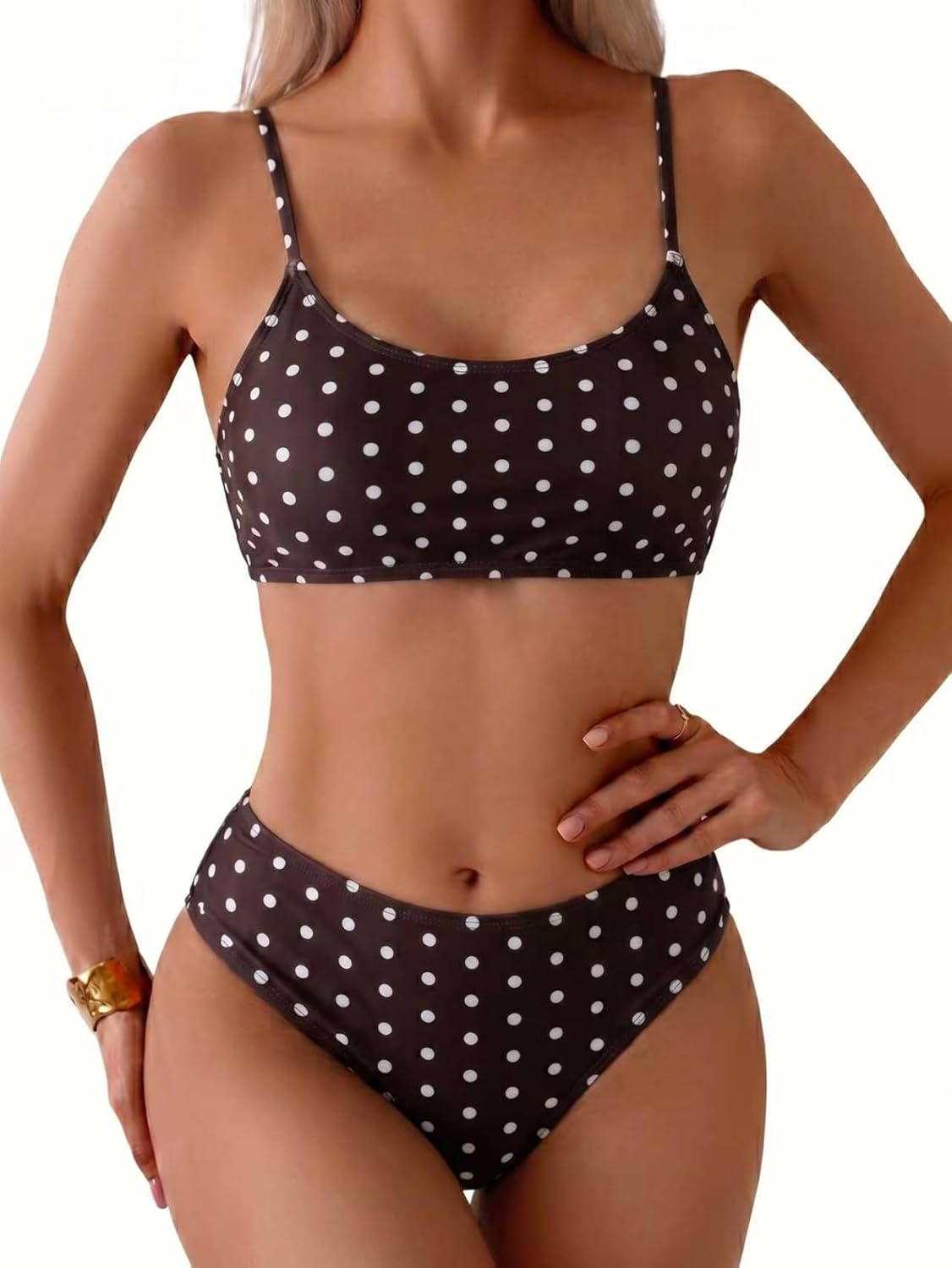 YIMISAN Women's Two Piece Swimsuit Floral Print Bikini Sets Spaghetti Straps Scoop Neck Mid Waist Cheeky Bathing Suit
